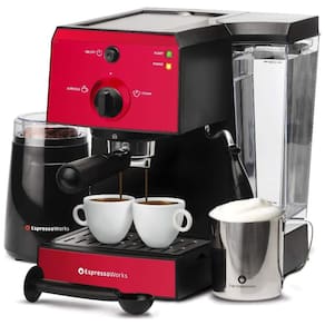 Cafeteira Elétrica Expresso 1.2L com Espumador e Moedor 15 Bar 1350W, 110v, ESPRESSOWORKS, Vermelho