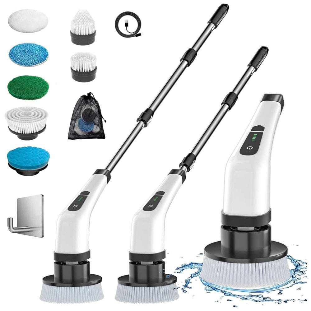 Escova Elétrica 2 em 1 Rotativa 360 sem Fio com 2 Velocidades e 4 Acessórios, Branca, 110v, MGLSDEET ANS 8050, Branco