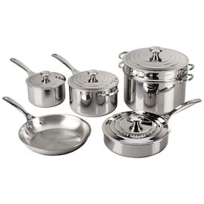 Conjunto de Panelas e Frigideira em Aço Inoxidável, 10 Peças, LE CREUSET SSP14110, Prateado