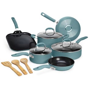Conjunto de Panelas e Frigideiras Antiaderentes com Alças de Aço Inoxidável, 12 Peças, GOODFUL , Azul