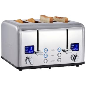 Torradeira Elétrica 4 Fatias com 6 Níveis de Tostagem, Visor de LED, Função Descongelar e Bandeja de Migalhas Removível, 110V, CUSIMAX,