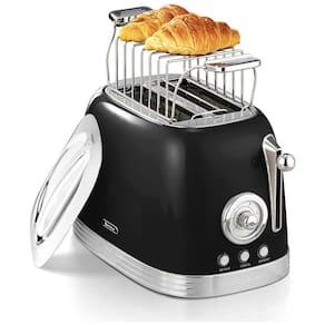 Torradeira 2 Fatias Vintage com Tampa de Aço Inoxidável, Acessório para Pão, 6 Níveis de Tostagem e Funções de Pré-aquecimento, 110V 815W,