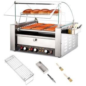 Máquina para Cachorro Quente 11 Rolos até 30 Salsichas com Luz LED, Controle de Temperatura Duplo e Bandeja de Gotejamento Removível, 110V