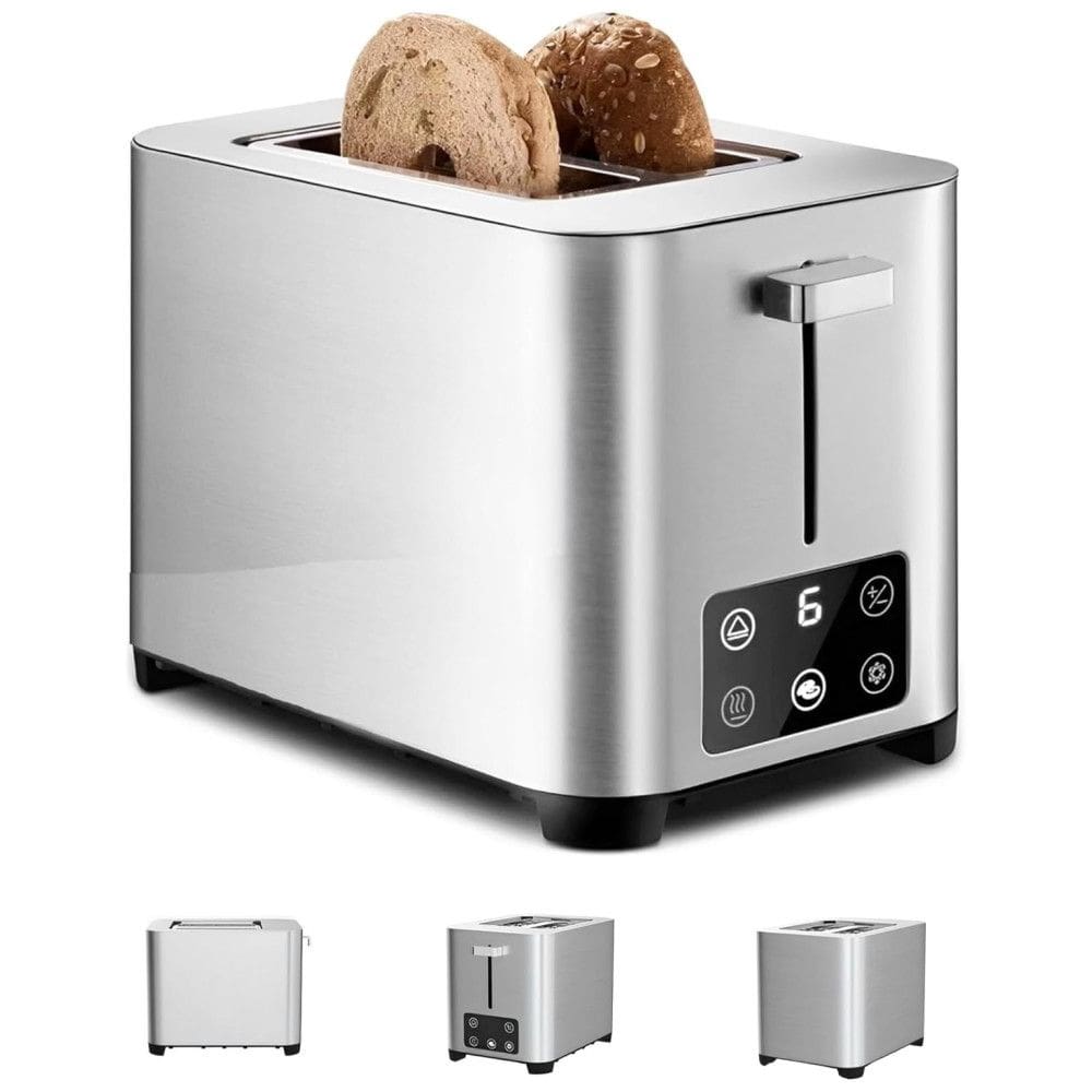 Torradeira 2 Fatias com Display LED e 6 Níveis de Tostagem, 850W, Goodscious, Prata