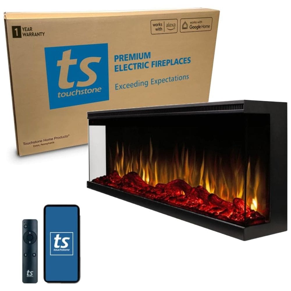 Lareira Elétrica de Embutir L152 x A44 com WiFi e Controle Inteligente, 110V 750W 1500W, Touchstone, Preta