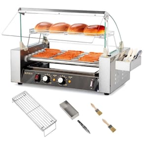 Máquina para Cachorro Quente 7 Rolos até 18 Salsichas com Luz LED, Controle de Temperatura Duplo e Aquecedor de Pão, 110V 1050W, ROVSUN,