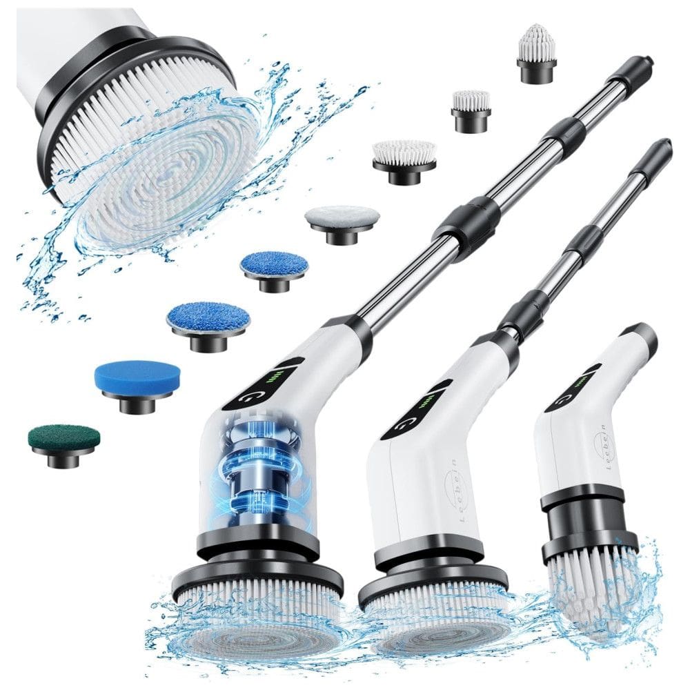 Vassoura Elétrica Rotativa 360 sem Fio com Cabo Flexível e 8 Acessórios, Branca, 110v, LEEBEIN ANS 8050, Branco