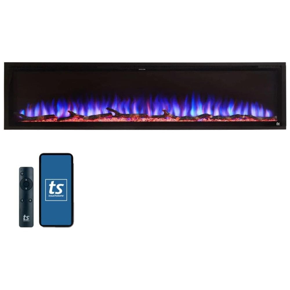 Lareira Elétrica de Embutir A48x213L com Controle Remoto e Chamas Multicolorida, 1500W, 110v, TOUCHSTONE 80050, Preto