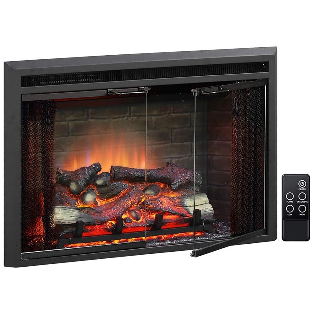 Lareira Elétrica PuraFlame de Embutir A55x88L com Controle Remoto e Porta de Vidro, 110V, 1500W, Preta