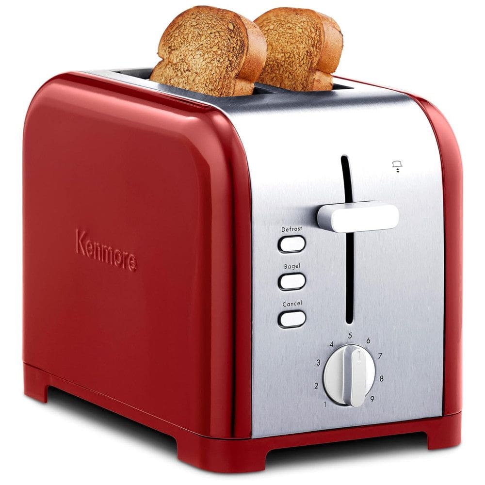Torradeira Elétrica 2 Fatias com 9 Níveis de Tostagem Ajustáveis, Aço Inox, 110v, KENMORE KKTS2SR AZ 2, Vermelho