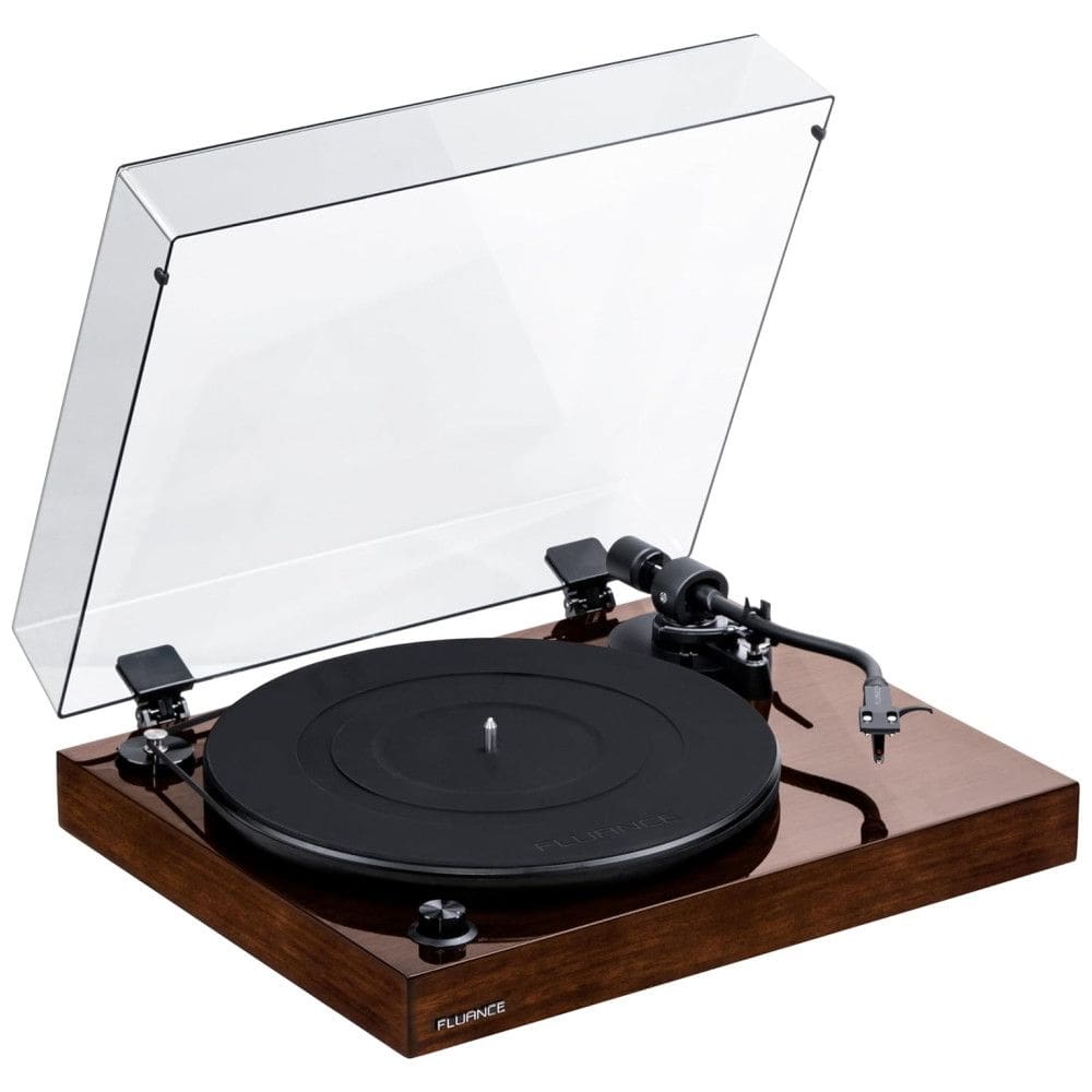 Toca Discos Retro com Cartucho Ortofon OM10 e Controle de Velocidade, Fluance RT82, Marrom Escuro