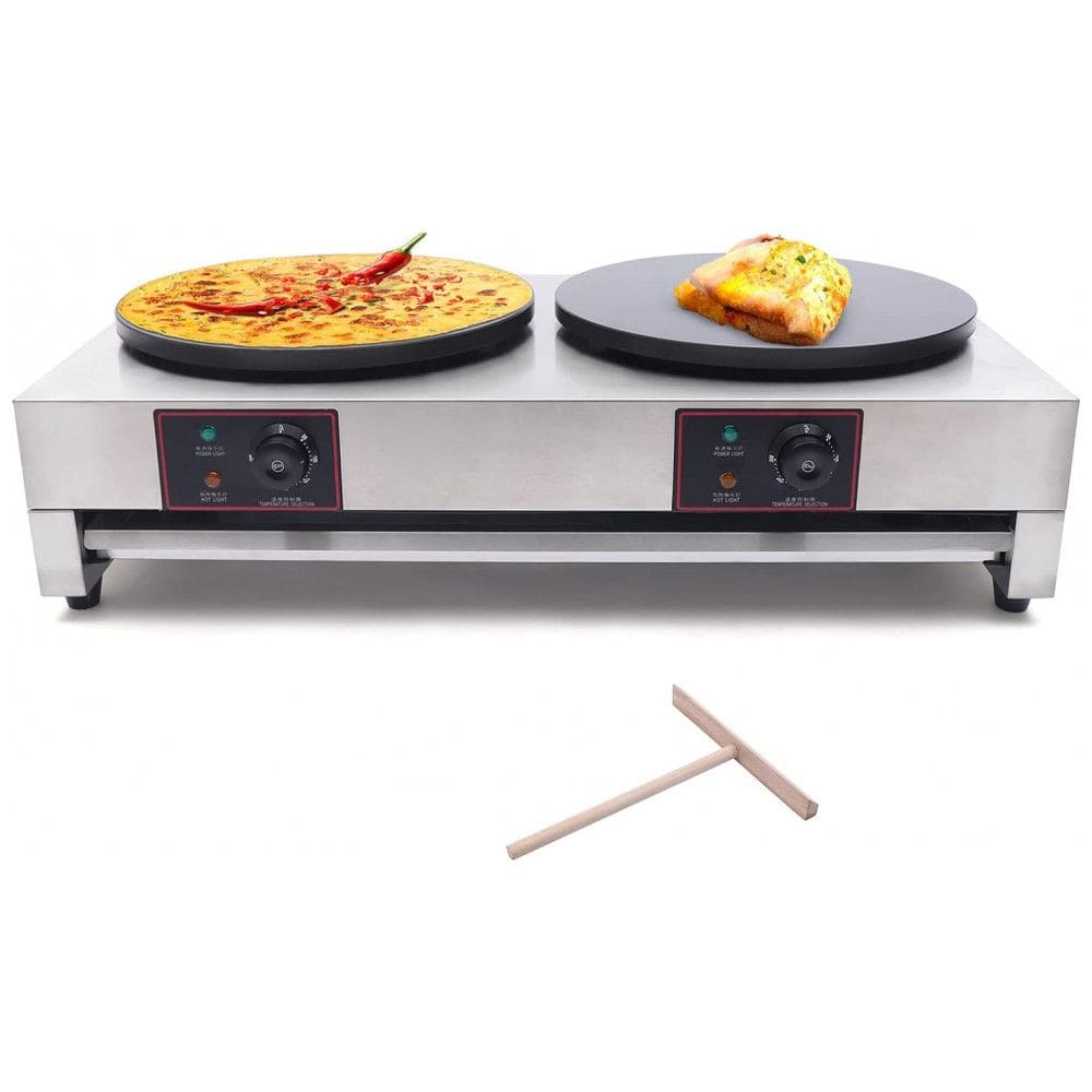 Máquina de Crepe Elétrica Chapa Dupla antiaderente de Aço inoxidável, 3000W, 110v, GDRASUYA10, Prateado