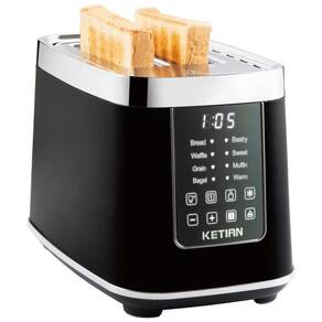 Torradeira Elétrica 2 Fatias com 7 Níveis de Tostagem em Aço Inoxidável e Painel Digital, 110V 1400W, KETIAN, Preta