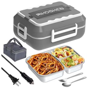 Marmita Elétrica Portátil 1,5L com Recipiente de Aço Inoxidável e à Prova de Vazamentos, 12V 110V 60W, RIKDOKEN, Cinza Claro