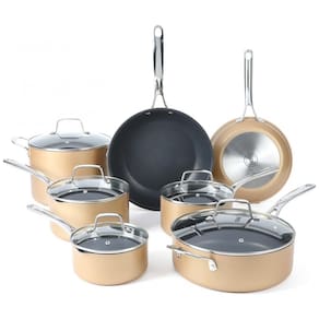 Conjunto de Panelas e Frigideiras Antiaderentes em Alumínio, 12 Peças, MARTHA STEWART, Dourada