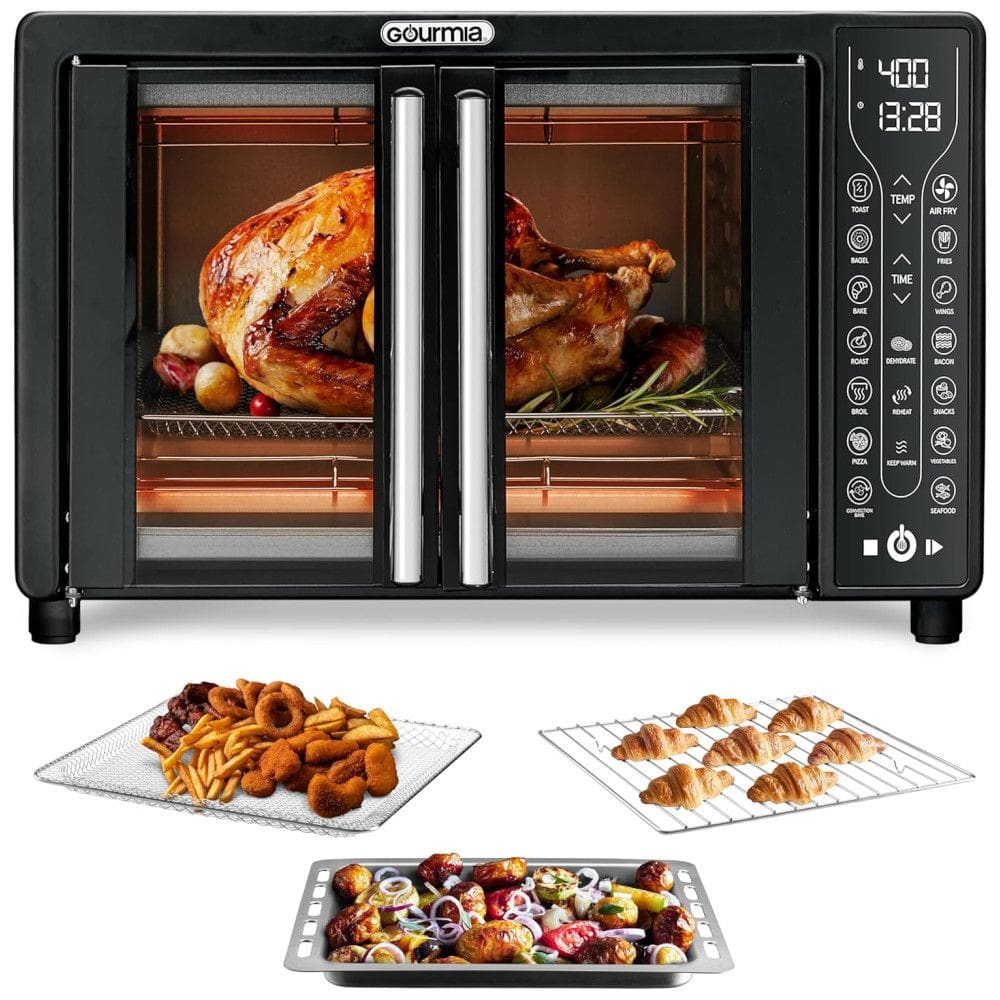Forno Elétrico com 17 Predefinições Incluindo AirFryer Porta Francesa, 24 L, 110V 1700W, Gourmia, Preto