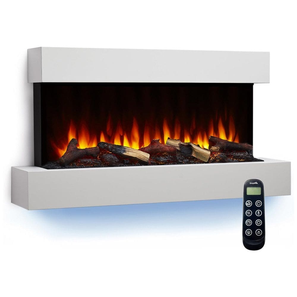 Lareira Elétrica de Parede Flutuante A59x110L cm com Controle Remoto, 110V, SIMPLIFIRE, Branca