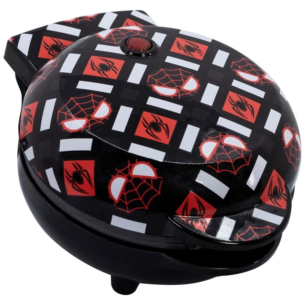 Mini Máquina de Waffle, Tema Homem Aranha com Revestimento Antiaderente, 110V 550W, Uncanny Brands, Preta e Vermelha