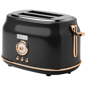 Torradeira Retro 2 Fatias com Fenda Larga, Bandeja de Migalhas Removível e Controle de Tostagem, 110V 1500W, HADEN, Preta e Cobre
