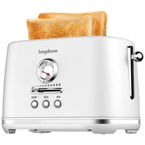 Torradeira 2 Fatias com Desligamento Automático, Bandeja de Migalhas e 6 Níveis de Tostagem, 110V 1000W, LONGDEEM, Branca