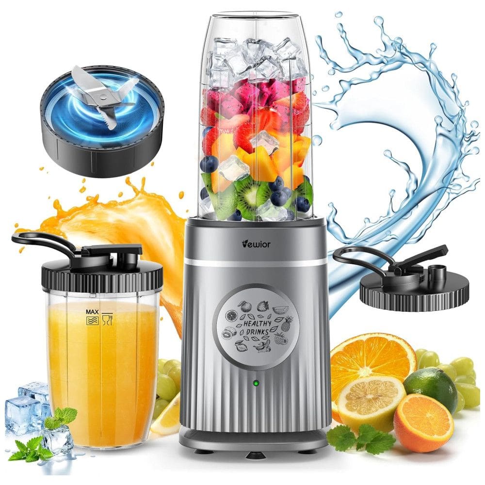 Liquidificador Portátil para Shakes e Smoothies com Capacidade de 950mL e Copo de Viagem Incluso, 1500W, VEWIOR, Cinza