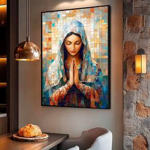 Quadro Decorativo Virgem Maria Em Grid Arte 118x78 Moldura Preta