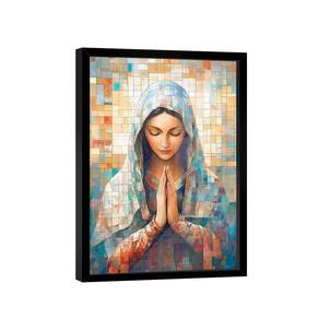 Quadro Decorativo Virgem Maria Em Grid Arte 84x54 Moldura Preta