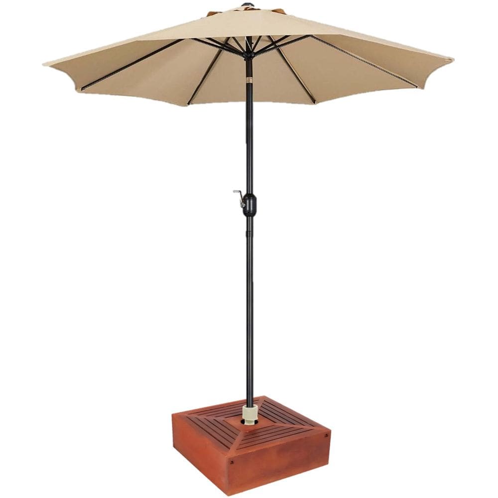 Kit Ombrelone Guarda Sol 3m Articulado Bege com Base Revestida Madeira Jardim Piscina Praia - AMZ