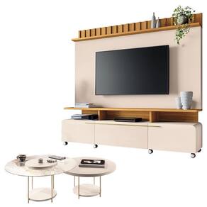 Estante Home Theater Artís Off White Cinamomo e Kit Mesa de centro Sky Off White – HB Móveis