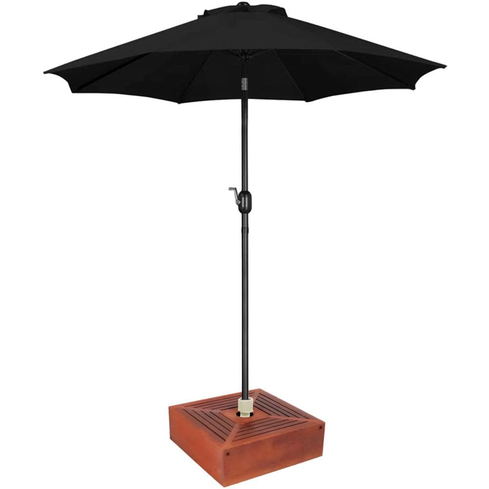 Kit Ombrelone Guarda Sol 3m Articulado Preto com Base Revestida Madeira Jardim Piscina Praia - AMZ