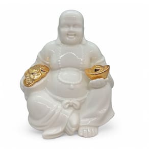 Estátueta Buda da Prosperidade Luminária Porcelana 13 cm