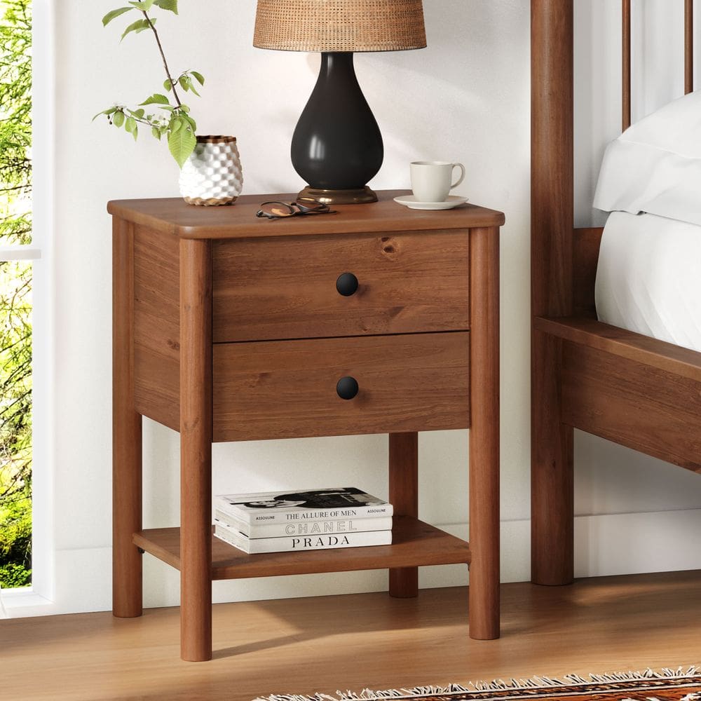 Mesa de Cabeceira 2 gavetas Madeira Apoana Castanho Corrediças Telescópicas