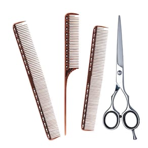 Tesoura Profissional 7` Fio Navalha+3 Pente Metal Pro Vertix