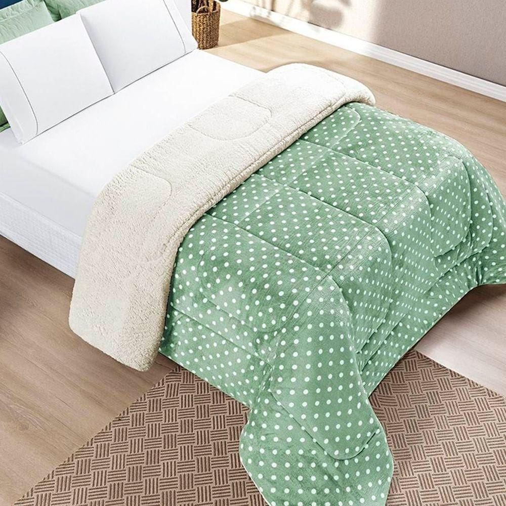 Edredom King Coberdrom Sherpa/mantinha Petit Poa 1 Peça - Salvia