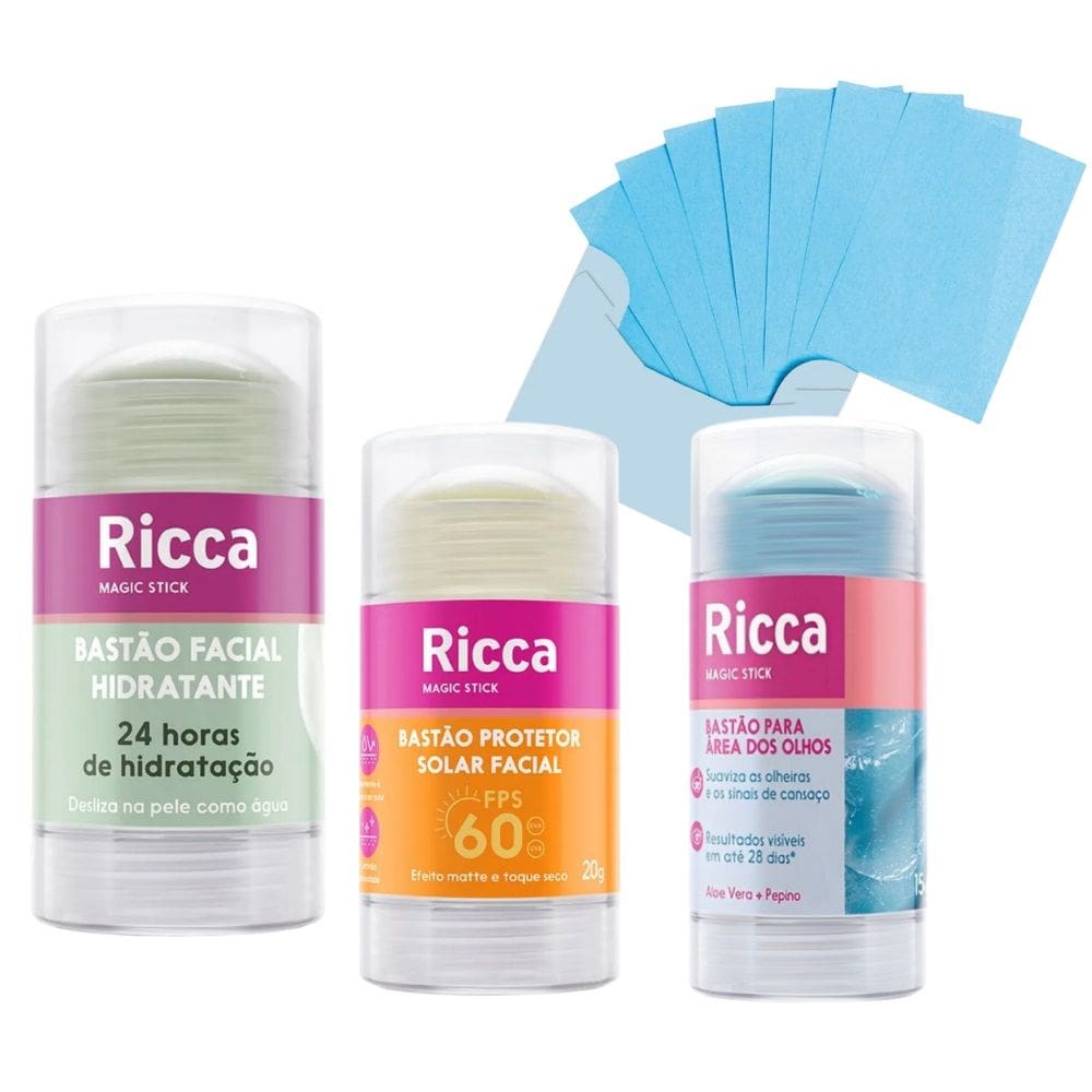 Bastão Facial Olhos Hidratante Protetor Solar FPS60 Ricca