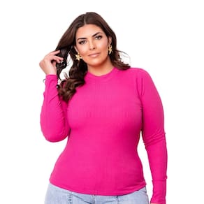 Blusa Plus Size Cacharrel em Ribana Manga Longa