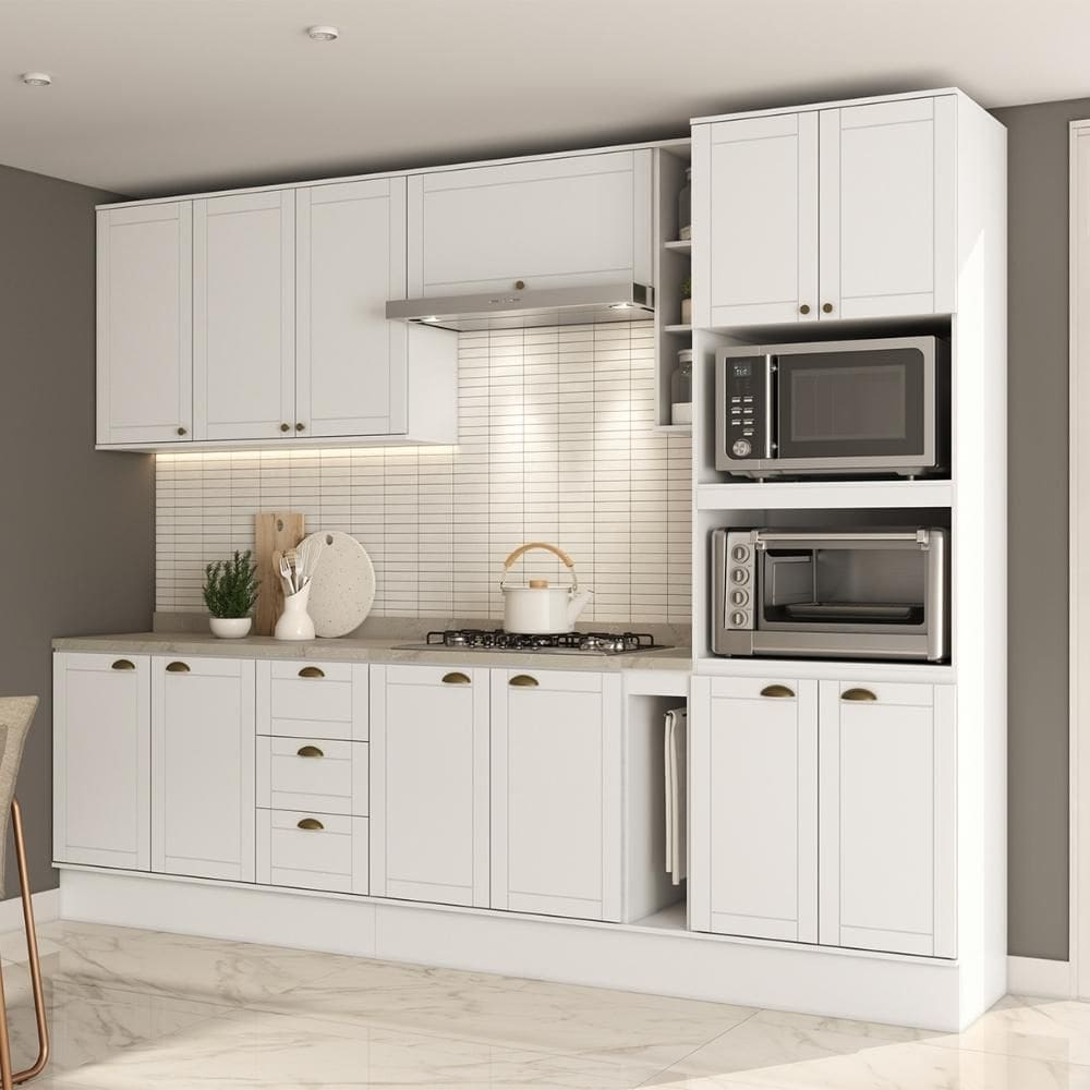 Armário de Cozinha Completa c Balcão Milla Dreamer Carraro Branco