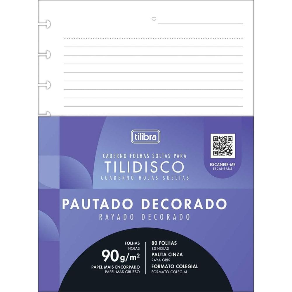 Tilibra - Refil para Tilidisco Colegial Pautado Decorado 80 Folhas, 90 g/m² - furação para 9 discos e pautas decoradas 1