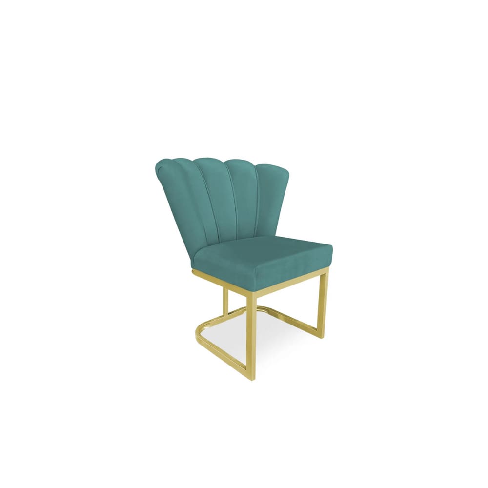 Cadeira de Jantar Pétala Base Metal Gold Veludo Azul Turquesa - Montanaris Decor