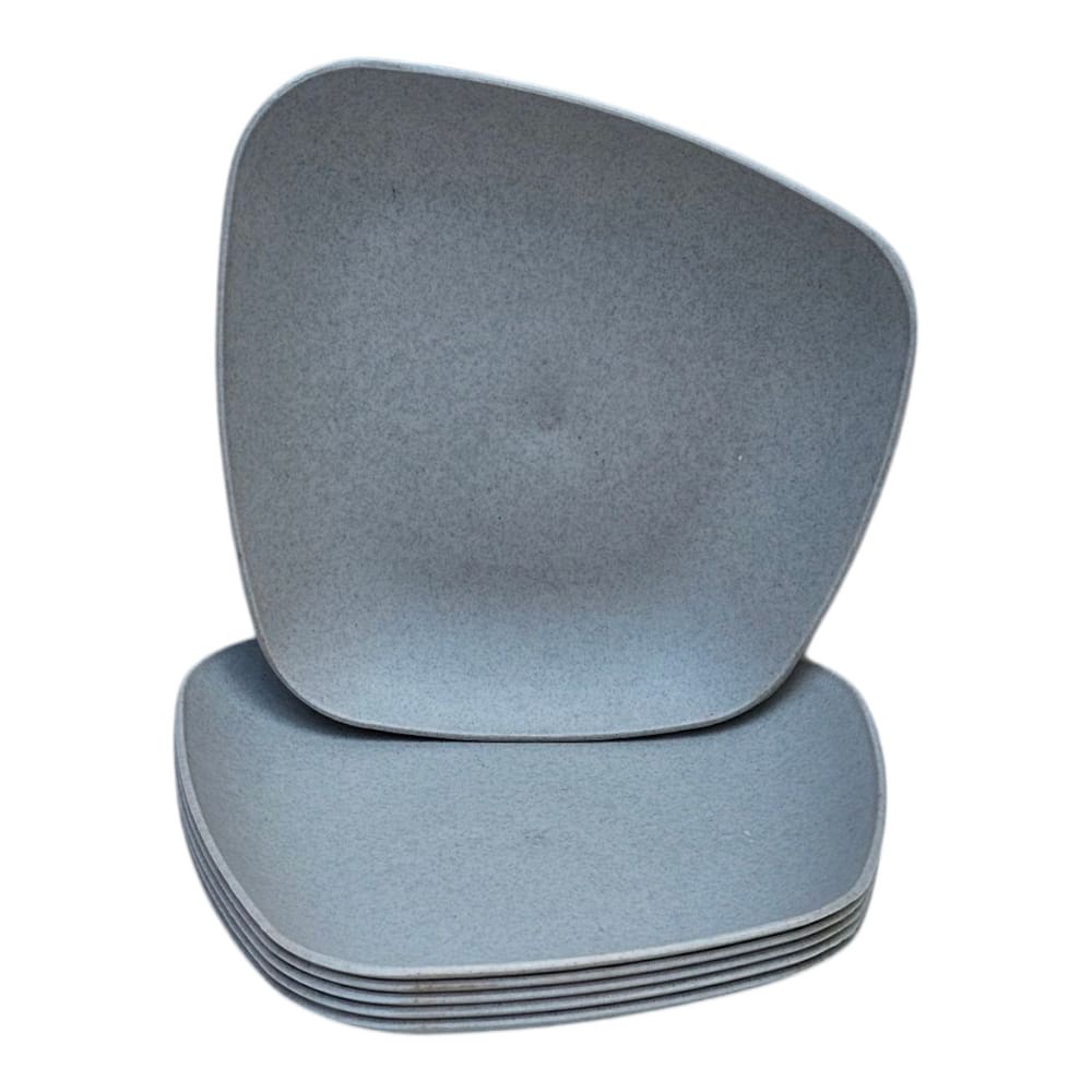 Kit 06 Pratos Plastico Duro Resistente Sobremesa Cinza
