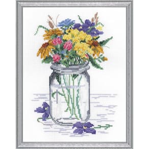 Kit de ponto cruz Janlynn Wildflower Jar 14 unidades Aida