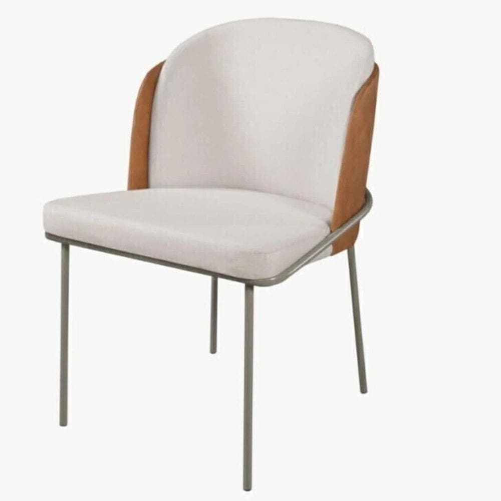 Cadeira Jantar Aurora Linho Pés Metal Bege/ Caramelo