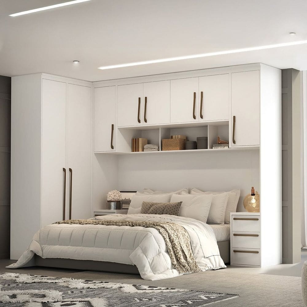 Quarto Modulado Casal Mdf 5 Peças Lotus Branco
