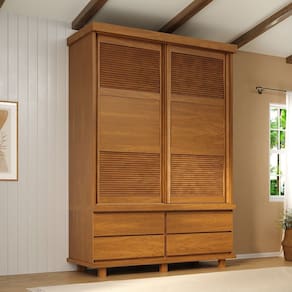 Guarda-roupa 2 Portas de Correr Veneziana Mogno Mel