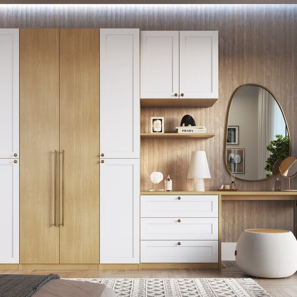Quarto Modulado Casal Completo Provençal/americano com 6 Peças 100% Mdf Savana/Branco