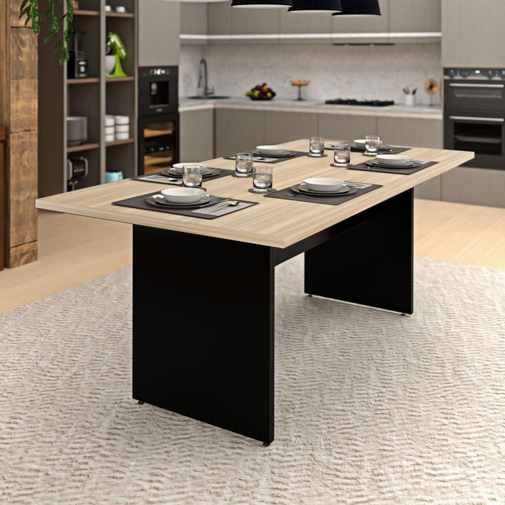 Mesa de Jantar 6 Lugares Cozinha 200x100cm Mdp Carvalho / Preto