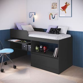Cama Alta Multifuncional Solteiro com Estação de Trabalho 80 Jacarta Grafite