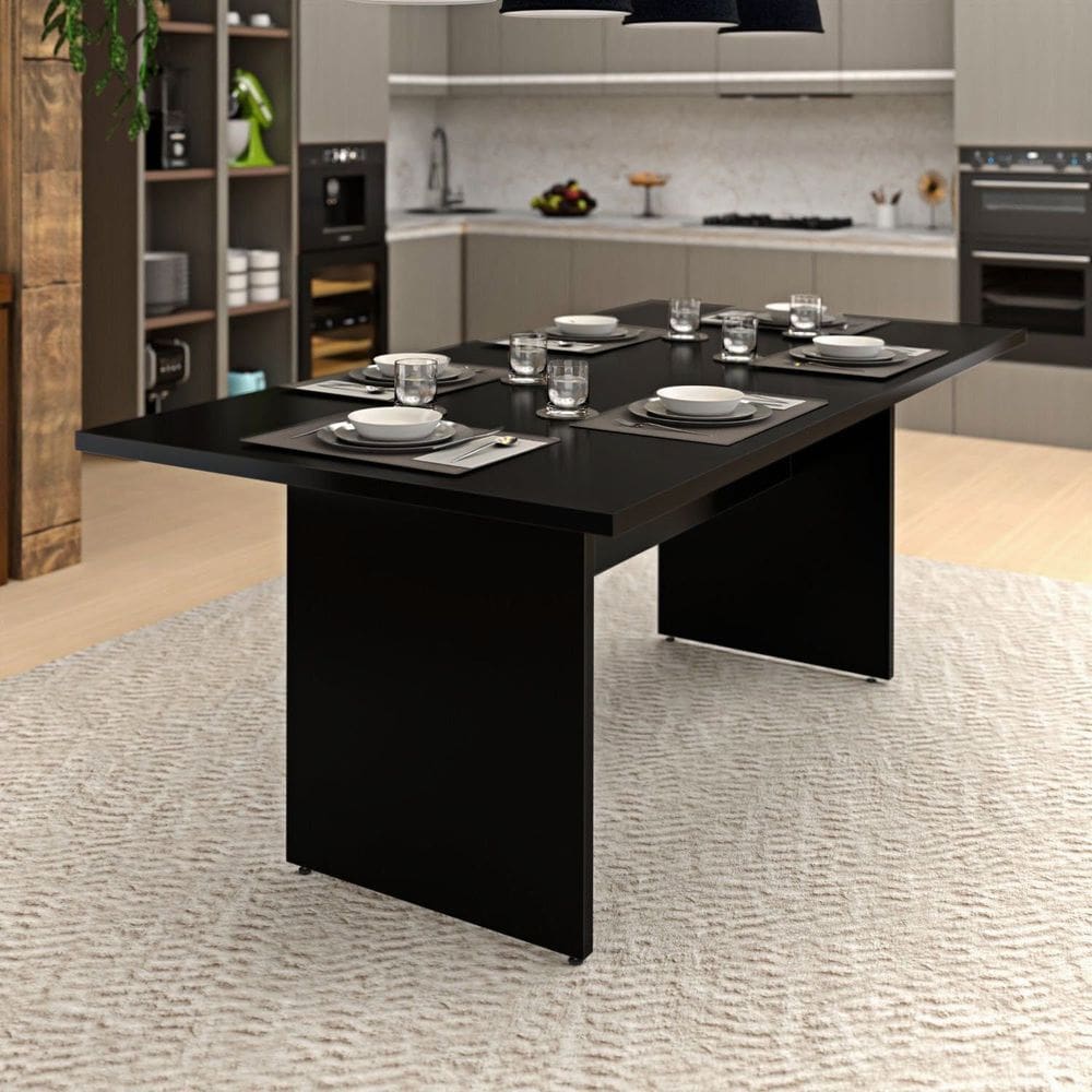 Mesa de Jantar 6 Lugares Cozinha 200x100cm Mdp Preto