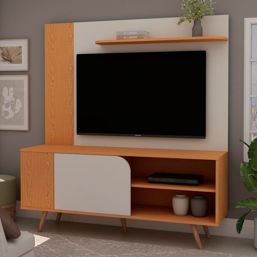 Rack com Painel para Tv até 65 Polegadas Porta de Correr Cinamomo /Off White
