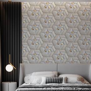 Papel De Parede Adesivo Geométrico 3D Dourado - 3,0M